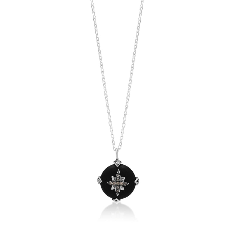 Brown Diamond (0.05 CT) Starburst on Black Onyx Round Pendant with Classic Signature Lois Hill Scroll Necklace (14mm*18mm)