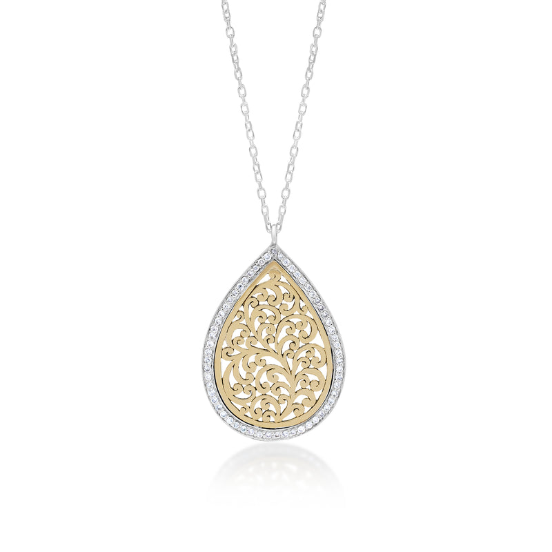 18K Gold Open and White Diamond (0.25 CT) Frame with Classic Signature Lois Hill Scroll Necklace (20mm*29mm)