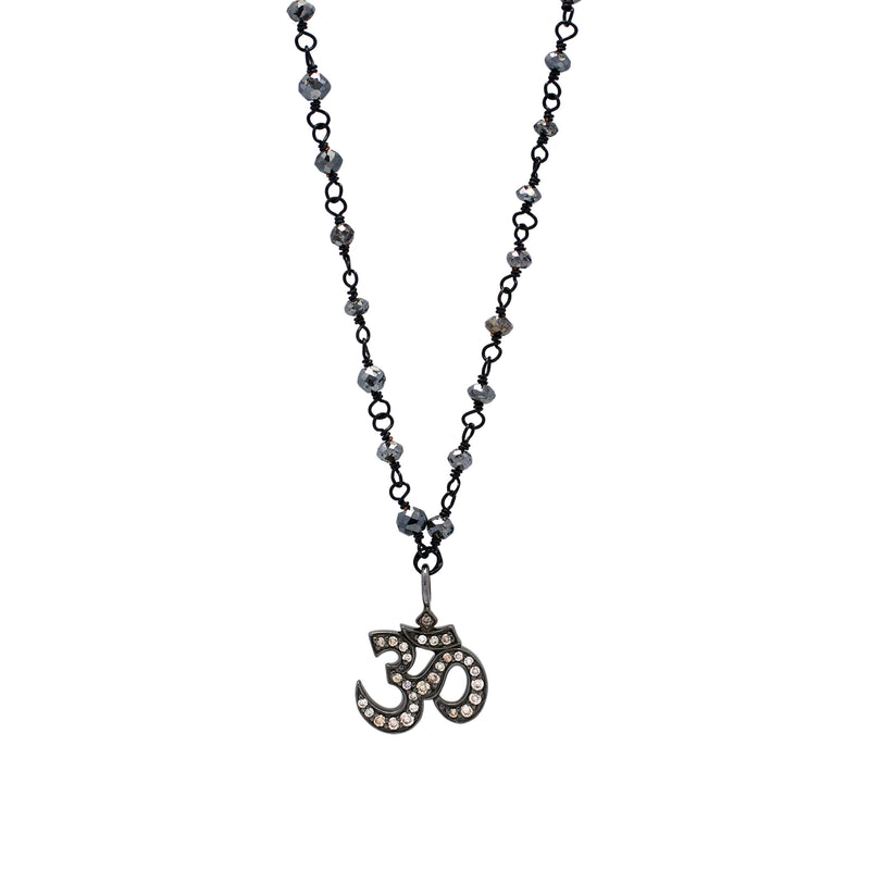 Symbolic 'Om' on Roughcut Black Diamond (6.85 CT) Necklace (13mm*16mm)