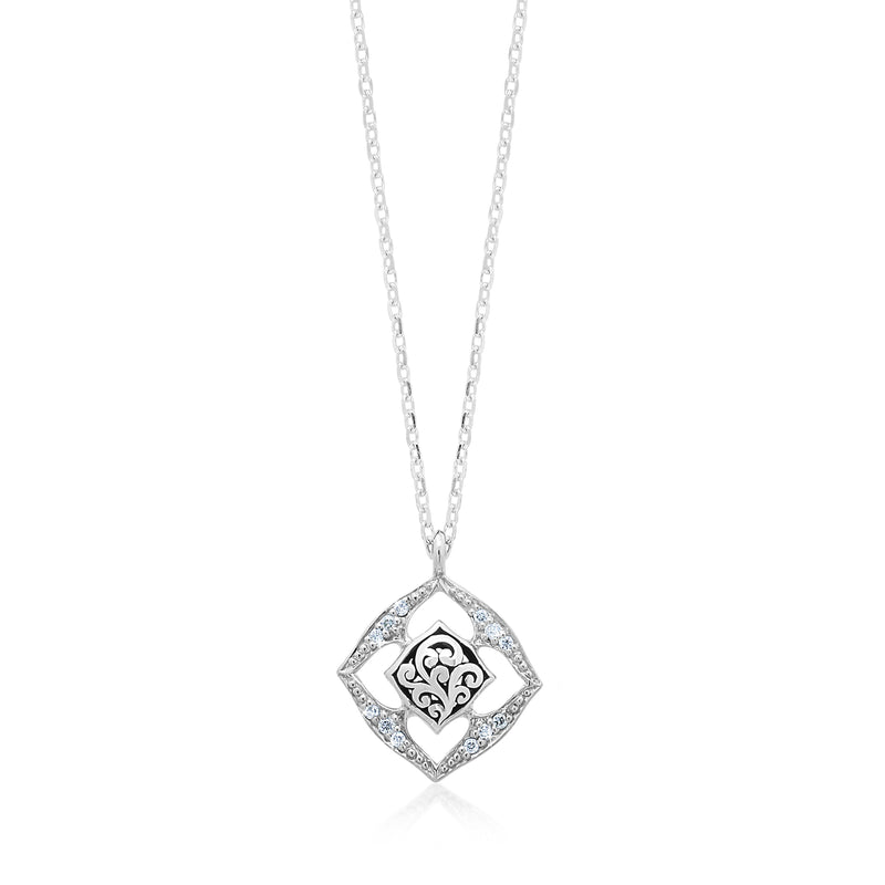 Diamond-Shaped Classic Signature Open Scroll with White Diamond Pendant Necklace