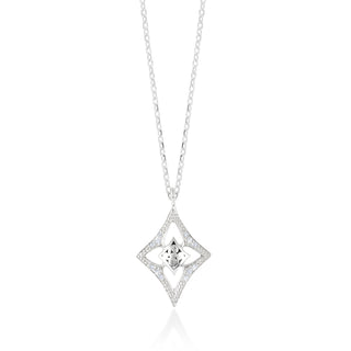 Diamond-Shaped Classic Signature Open Scroll with White Diamond Pendant Necklace