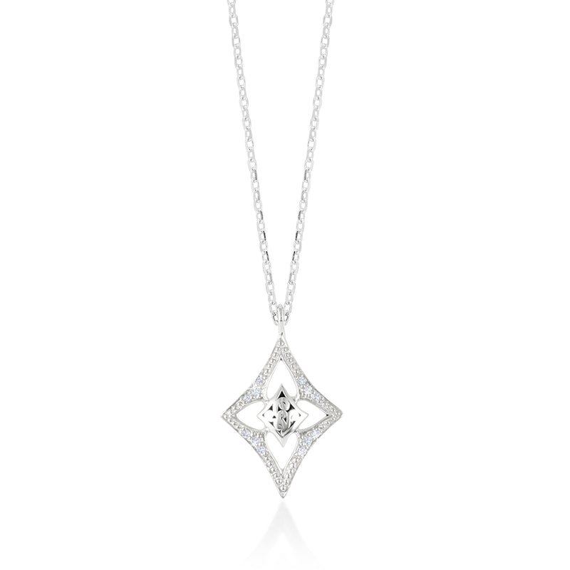 Diamond-Shaped Classic Signature Open Scroll with White Diamond Pendant Necklace