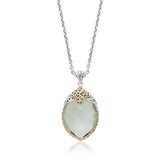 18K Gold & Sterling Silver, Green Quartz Teardrop Pendant Necklace