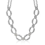White Diamond LH Signature Scroll Oval Link Necklace in Sterling Silver - Lois Hill Jewelry