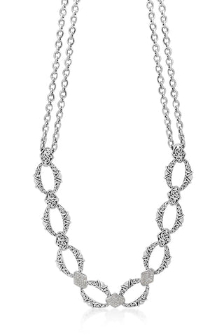 White Diamond LH Signature Scroll Oval Link Necklace in Sterling Silver - Lois Hill Jewelry