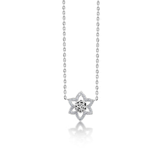 White Diamond LH Signature Scroll Star Necklace in Sterling Silver