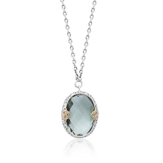 18K & Sterling Silver, Green Quartz Oval Pendant Necklace