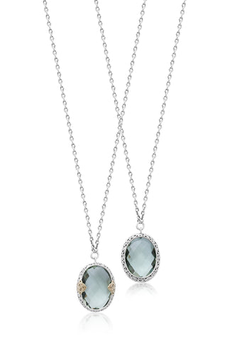 18K & Sterling Silver, Green Quartz Oval Pendant Necklace