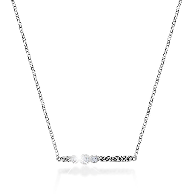 Three Diamond (0.21 CT) Dot Horizontal with Classic Signature Lois Hill Scroll Necklace (29mm*4mm)