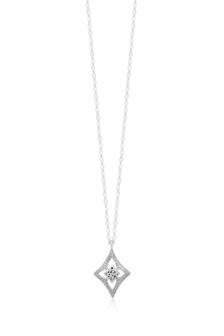 White Diamond LH Signature Scroll Small Diamond-shaped Open Frame Pendant Necklace - Lois Hill Jewelry