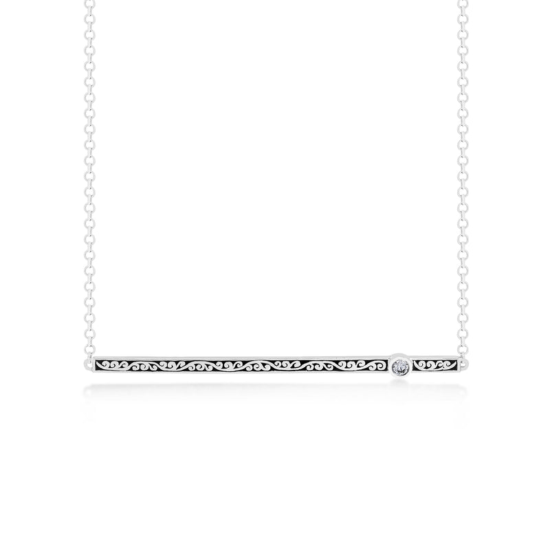 Classic Sterling Silver Scroll Bar with Diamond Pendant Necklace - Lois Hill Jewelry