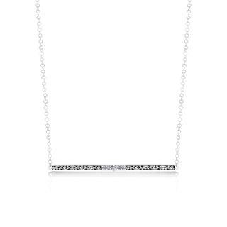 Classic Sterling Silver Scroll Bar with Diamond Pendant Necklace - Lois Hill Jewelry