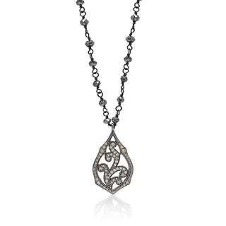 Single Sculpted Scroll Brown Diamond (7.09 CT) with Roughcut Diamond Bead Necklace (15mm*23mm)