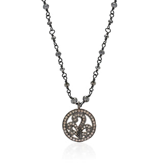Brown Diamond (6.67 CT) Scroll Pendant with Black Diamond Beads Necklace (16mm*16mm)