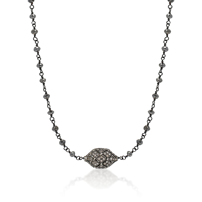 Elipse Brown Diamond (6.49 CT) Pendant on Roughcut Black Diamond Bead Necklace