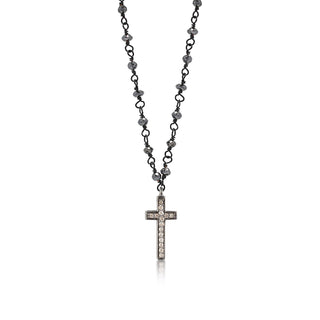Brown Diamond (6.24 CT) Cross Pendant on Black Diamond Bead Necklace (7mm*17mm)