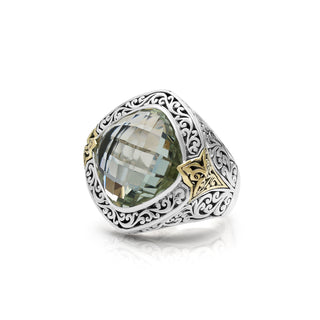 Green Amethyst Ring with 18K Gold Accents