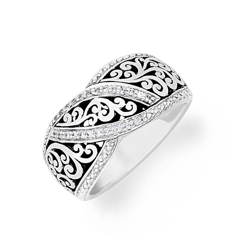 Diamond (0.11 CT) Swivel Stylized with Classic Signature Lois Hill Scroll Band Ring (8mm)