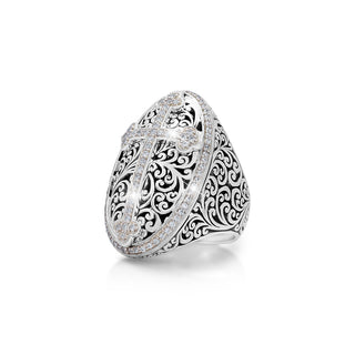 Oval Cutout Scroll Ring w/Diamond Cross