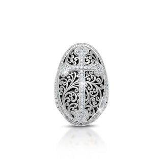 Oval Cutout Scroll Ring w/Diamond Cross
