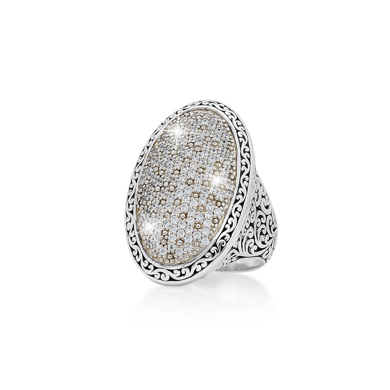 Pave Diamond (1.00 CT)  Bead Accents with Classic Signature Lois Hill Scroll Halo Ring (19mm*31mm)