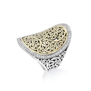 18K Gold & Diamond Concave Ring w/Silver - Lois Hill Jewelry