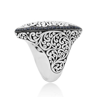Marquise Black Sapphire Border (0.68 CT) with Classic Signature Lois Hill Scroll in Tapered Band Ring