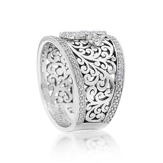 Cutout Scroll Band w/Diamond Cross - Lois Hill Jewelry