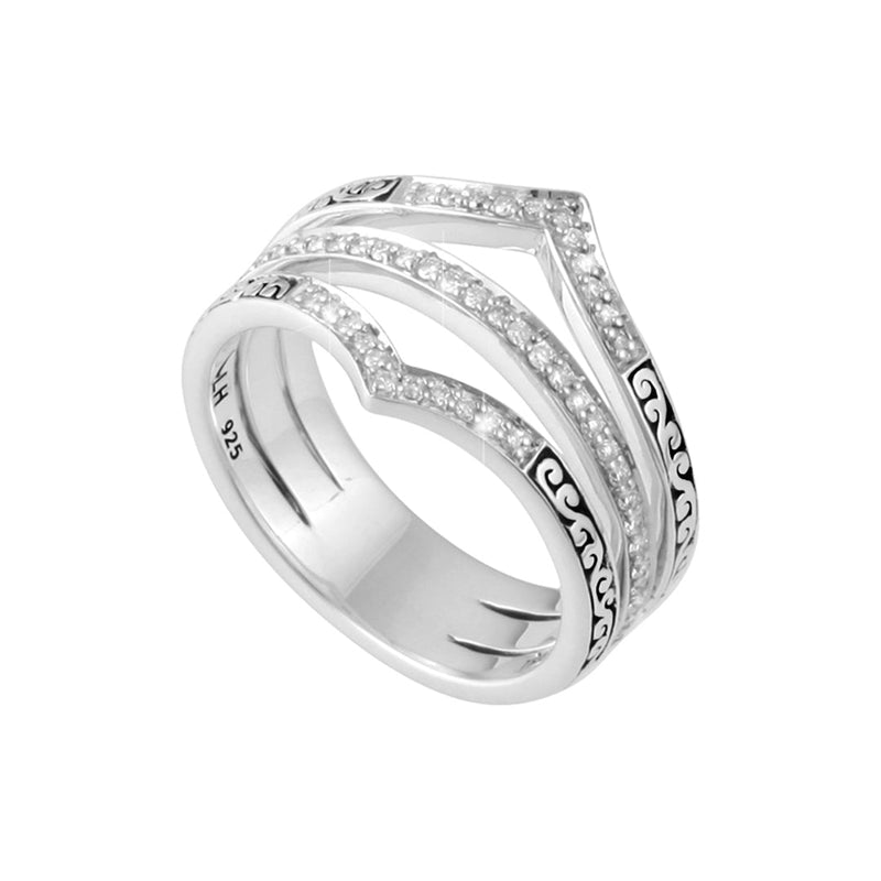 Three Linked Diamond (0.33CT) Center with Classic Signature Lois Hill Scroll Ring (14mm)