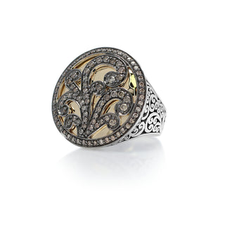 18K Gold Round and Brown Diamond (0.88 CT) with Classic Signature Lois Hill Scroll Tapered Band Ring (23mm*23mm)
