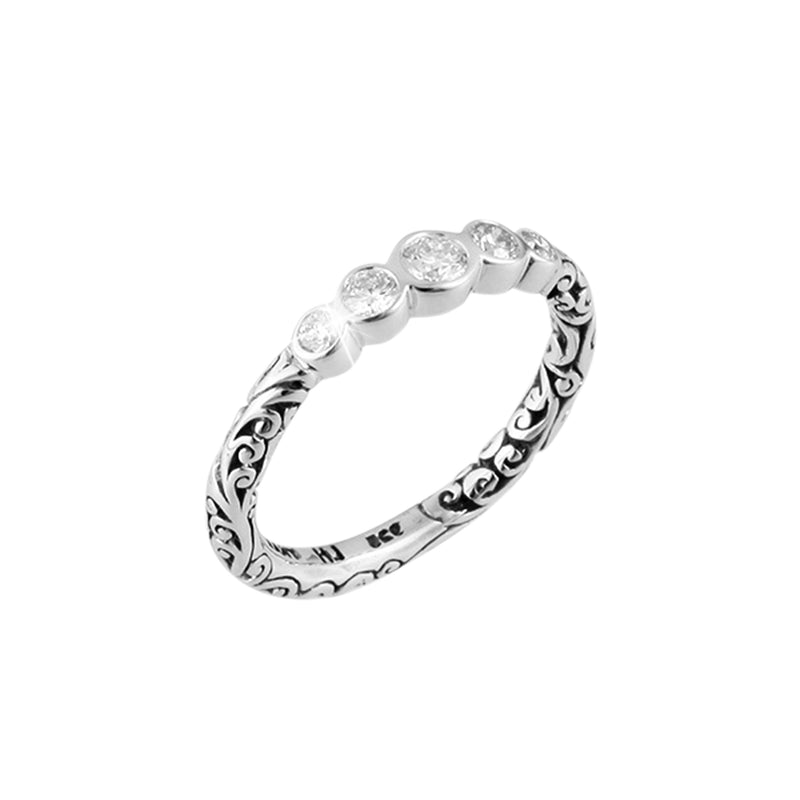 Diamond (0.25 CT) Dot with Classic Intricate Signature Lois Hill Scroll Ring (3mm)