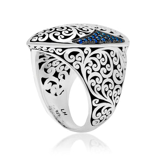 Marquise Blue Sapphire Wings (0.37 CT) with Classic Signature Lois Hill Sterling Silver Scroll Ring (19mm*31mm)