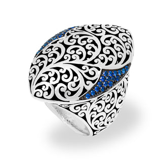 Marquise Blue Sapphire Wings (0.37 CT) with Classic Signature Lois Hill Sterling Silver Scroll Ring (19mm*31mm)