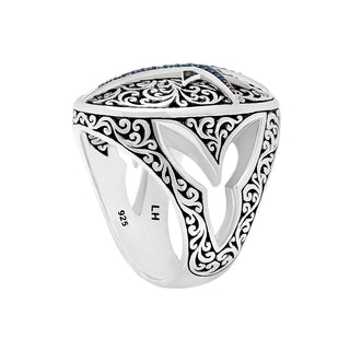 Blue Sapphire Octagram (0.28 CT) Cutout with Classic Signature Lois Hill Scroll Tapered Band Ring (18mm*26mm)
