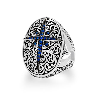 Blue Sapphire Octagram (0.28 CT) Cutout with Classic Signature Lois Hill Scroll Tapered Band Ring (18mm*26mm)