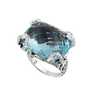 Classic Signature Scroll Rectangular with White Diamond Accents Cocktail Ring