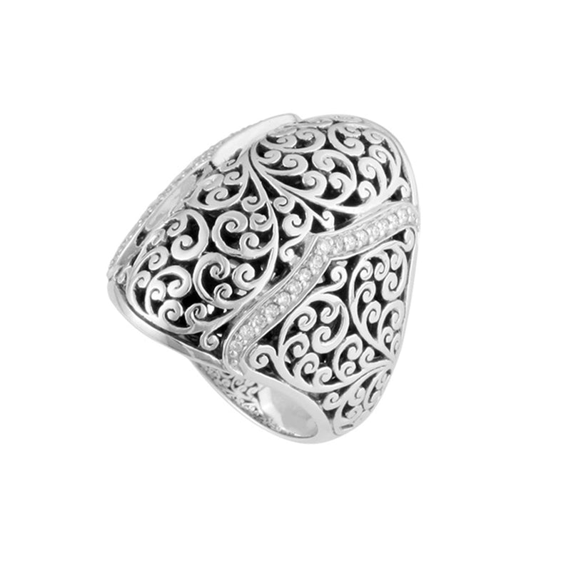 Diamond (0.16 CT) Border with Classic Signature Lois Hill Cutout Scroll Ring (25mm)