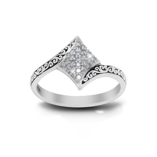 Classic Cutout Scroll Band w/Diamond-Shaped Pave Diamond Ring